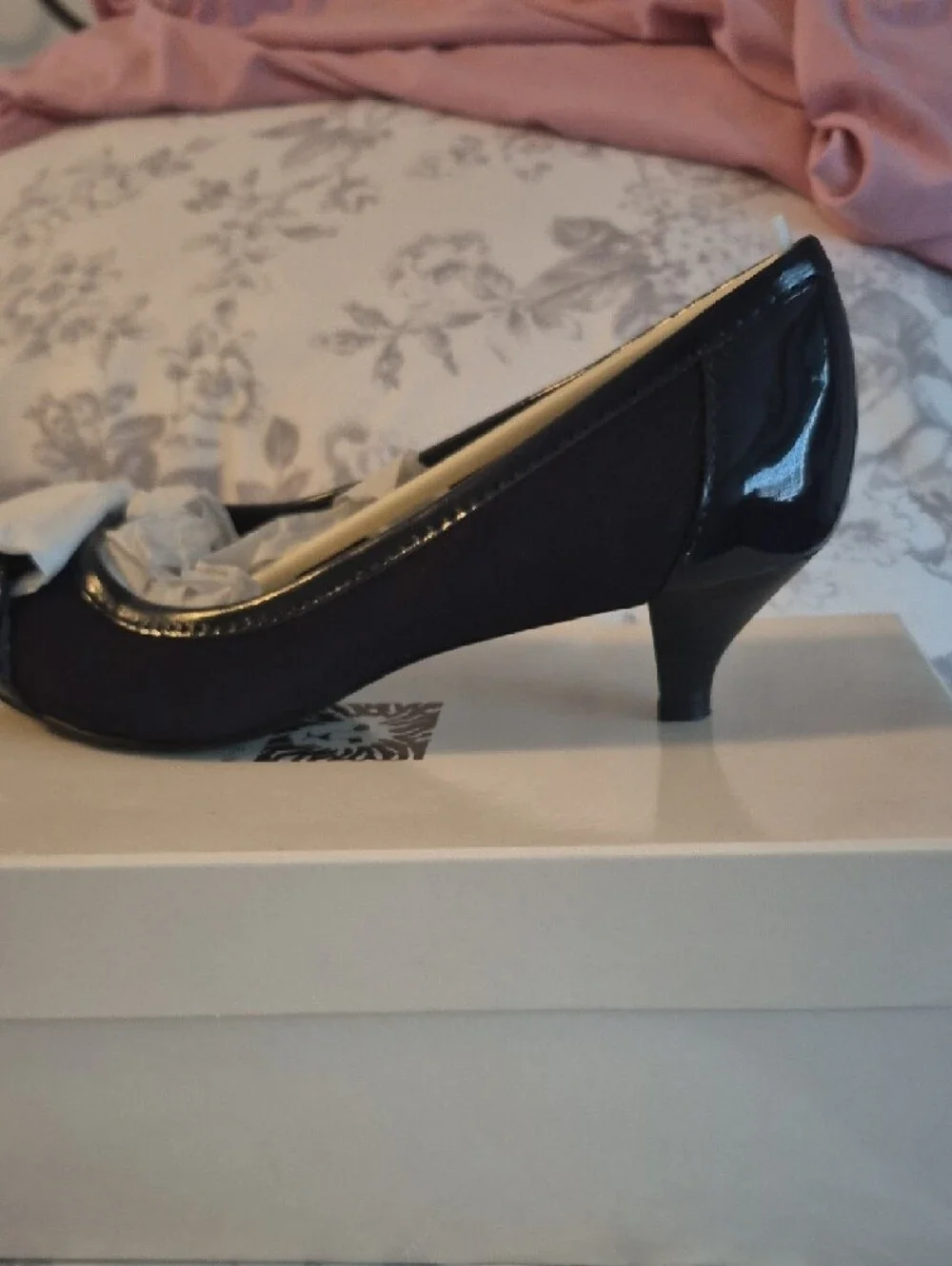 Anne Klein Navy Pointed-Toe Flats with Decorative Buckle - Picture 2 of 4